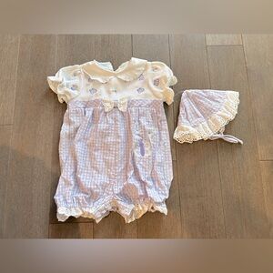 Vintage butterfly romper and bonnet 6/9‎ M